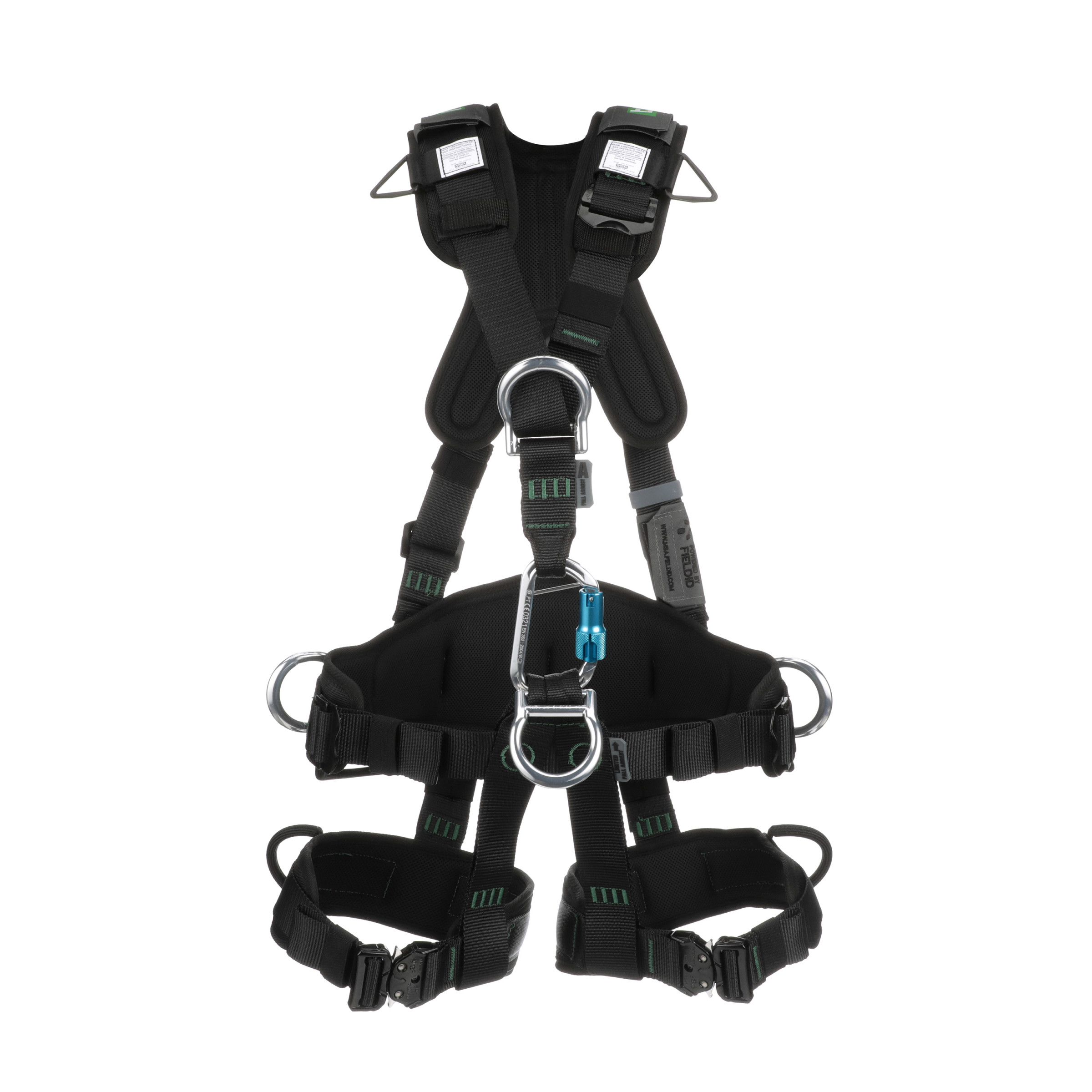 Gravity Suspension Harness, Aluminum BACK, FRONT, VENTRAL & HIP D-rings, Lumbar, Shoulder & Leg Padding, Black Web, Large